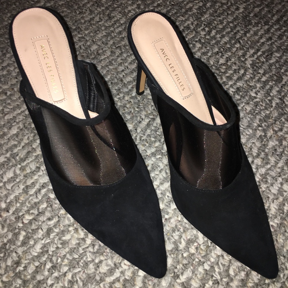 Avec Les Filles Joelle Suede/Mesh High Heel Mules
